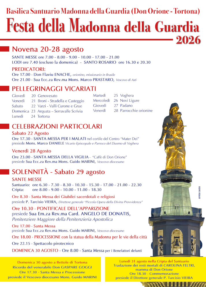 Tortona – Il programma della Festa della Madonna della Guardia 2026 -  30788